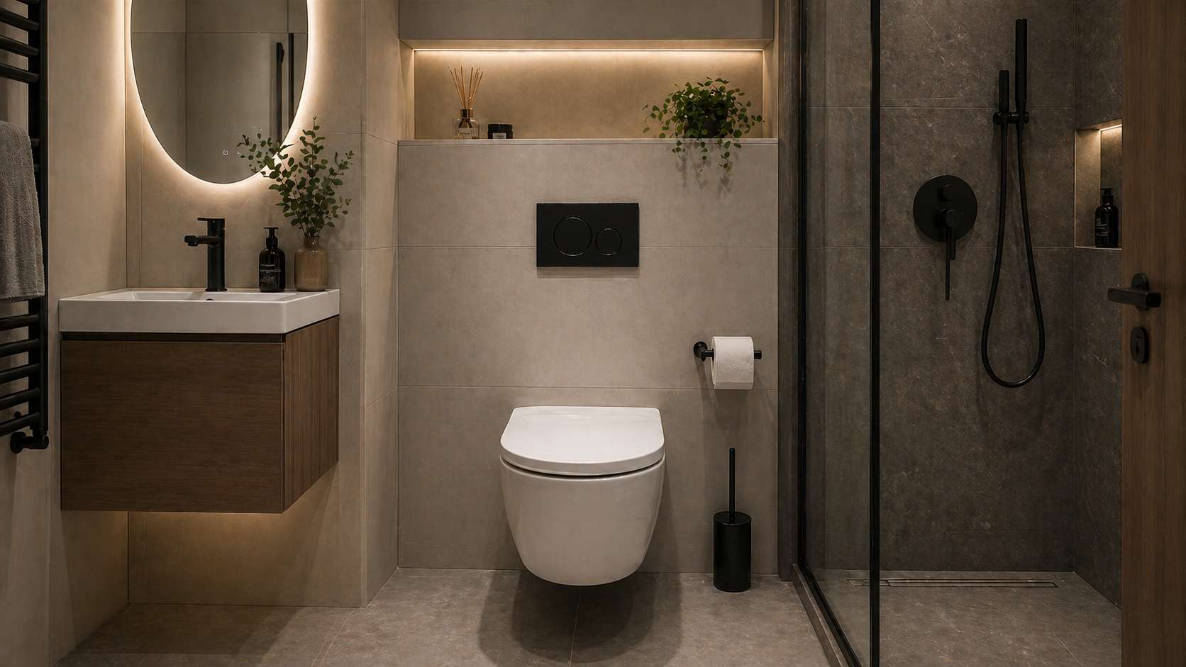 Kupatilo koje je sredjeno sa ugradnim vodokotlicem